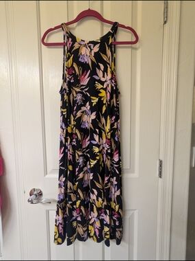 Time and Tru Black Floral Dress with Pink and Yellow Details